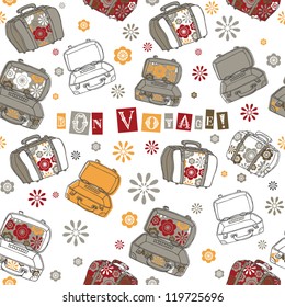 Hand drawn Travel bags. vector seamless pattern