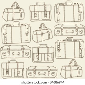 Hand drawn Travel bags vector seamless pattern