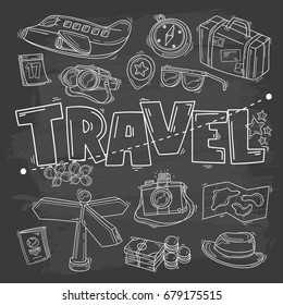 Hand drawn travel doodle elements set 