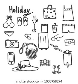 Hand drawn of travel doodle set concept and summer sketch, vector illustration design.