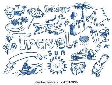 Set Isolated Sketch Images Travel Accessories Stock Vector (Royalty ...