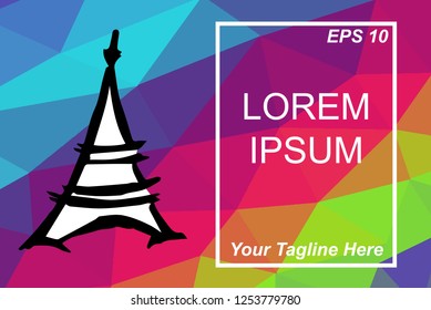 Hand Drawn Travel Eiffel Tower Paris Background Template Geometric Polygon With Colorful Rainbow Colors. Vector Illustration EPS10