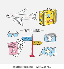 Hand drawn travel elements collection
