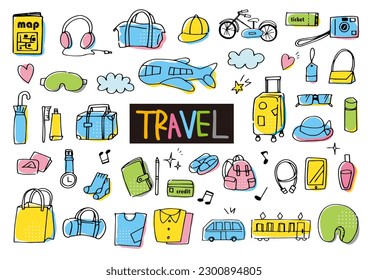 Hand drawn travel icon set