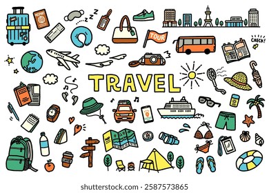 Hand drawn travel icon set