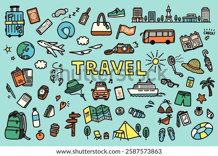 Hand drawn travel icon set