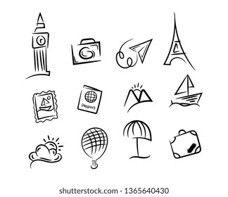 Hand drawn travel icon. Vector illustration. Doodle, freehand and sketch