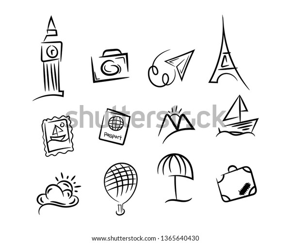 Hand drawn travel icon. Vector illustration.\
Doodle, freehand and\
sketch
