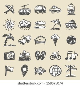 Ícones de viagem desenhados à mão
