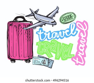  Hand drawn travel illustration. Vector illustration.