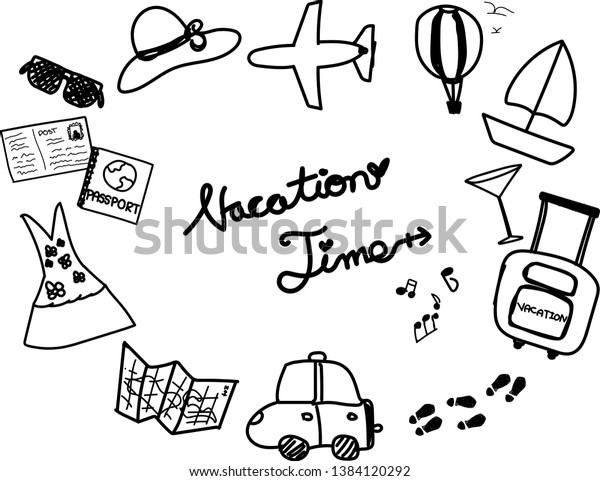 Hand drawn\
travel item vector - vacation\
doodle