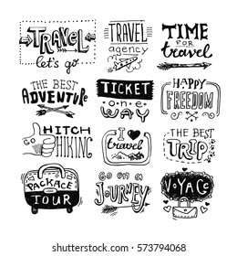 Hand Drawn Travel Lettering. Drawing By Hand. Typography Illustration. 