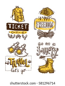 Hand drawn travel lettering. Drawing by hand. Typography illustration. 