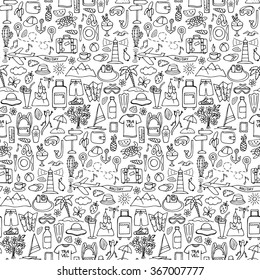 Hand drawn travel seamless pattern. Vector illustration of doodle  tourism wallpaper