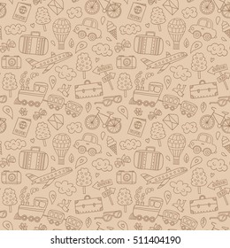 Hand drawn travel seamless pattern.