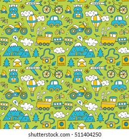 Hand drawn travel seamless pattern.