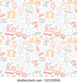 Hand drawn travel seamless pattern.