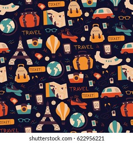 Hand Drawn Travel Seamless Pattern.