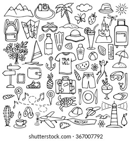 Hand drawn travel set. Vector illustration of doodle  tourism elements