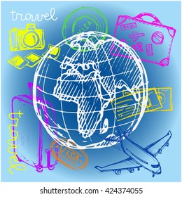 Hand drawn travel vector set. Travel life illustration.Vector illustration.