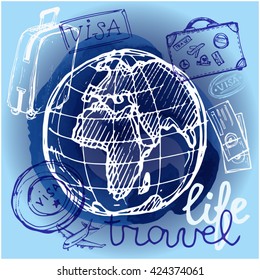 Hand drawn travel vector set. Travel life illustration.Vector illustration.