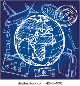 Hand drawn travel vector set. Travel life illustration.Vector illustration.