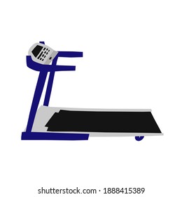Hand drawn treadmill isolated on white background. Fun doodle drawing of speedwalk equipment. Treadmill desk in flat style. Device for running, walking, climbing. Trendy stock vector illustration