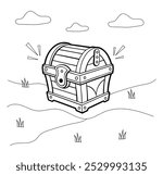 Hand drawn treasure chest coloring book page for kids 