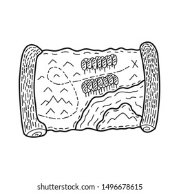 Hand drawn Treasure Map isolated on a white. Vector illustration.