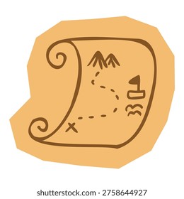 Hand drawn treasure map on parchment for scrapbook and journal. Vector illustration design.