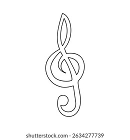 Hand drawn treble clef. Musical element. Vector doodle illustration isolated on white background.