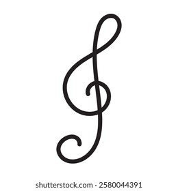 Hand drawn treble clef.G clef music note isolated on white background.