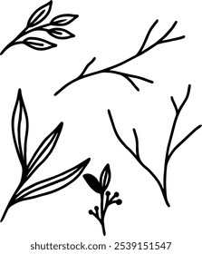 Hand drawn tree branch and trunk silhouette vector illustration	
