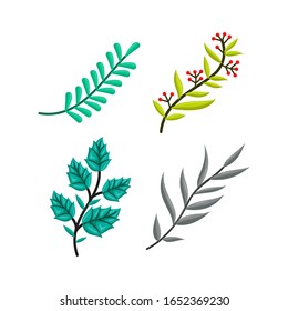 Hand drawn tree branches Color leaves Vector Illustration Set