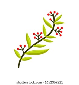Hand drawn tree branches leaves Color Illustration