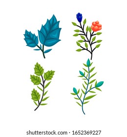 Handgezeichnete Baumzweige hinterlassen Vektorillustration-Illustrationssatz