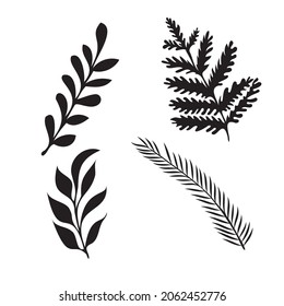 hand drawn tree branches with leaves set