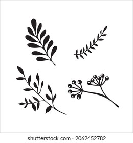 hand drawn tree branches with leaves set