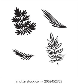 hand drawn tree branches with leaves set