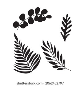 hand drawn tree branches with leaves set