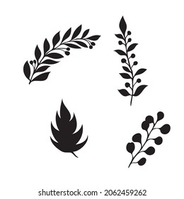 hand drawn tree branches with leaves set