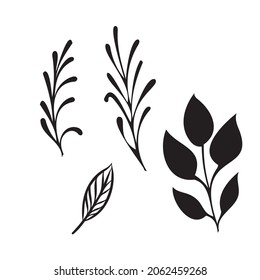 hand drawn tree branches with leaves set