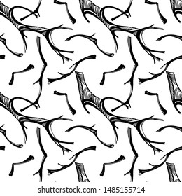 Hand drawn tree branches. Outline vector graphic. Seamless pattern.