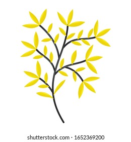 Hand drawn tree branches Yellow leaves Vector