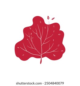 Hand drawn tree and bush icon with red and white colors. Simple design with autumn leaves. Flat vector illustration.