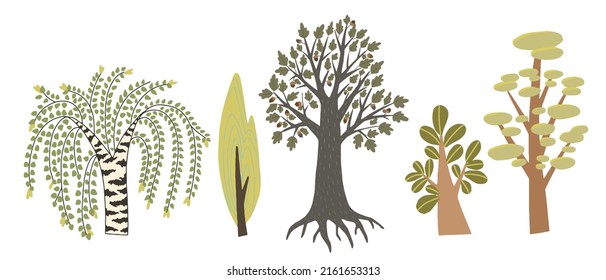 Hand Drawn Tree Clip Art Icon, Vector Eps 10 Forest Trees, Scandinavian Tree Clip Art, Tree Sticker, Children Wear Floral Print 