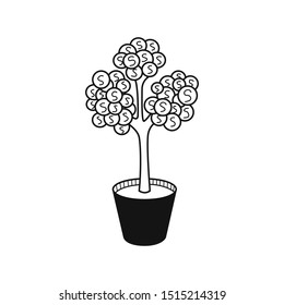 Hand drawn tree with coins isolated on a white. Sketch of money tree. Vector illustration.