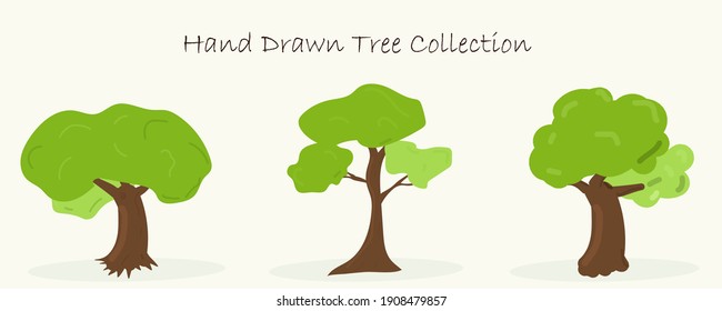 Hand drawn tree collection set