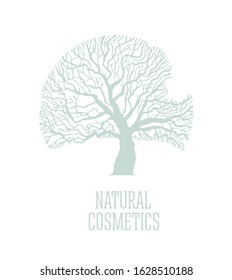 Hand drawn tree crown. Conceptual logotype for eco products, natural cosmetics