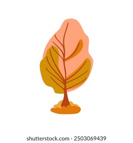 Hand drawn tree icon. Simple design with pink and green colors. Autumn leaves. Flat vector illustration. Clean style.